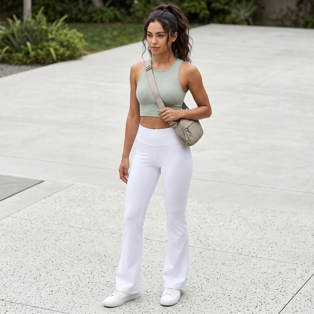 Halara Pants Women M Petite White Flare Leg Stretch Pull On Casual